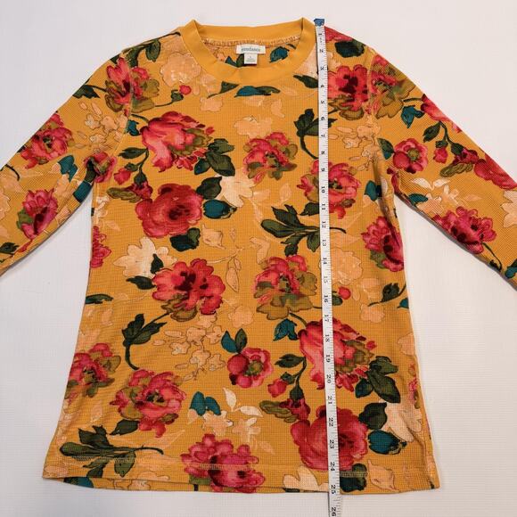 Sundance Shirt Womens Large Yellow Floral Waffle Knit Long Sleeve Top Crewneck - Picture 7 of 9